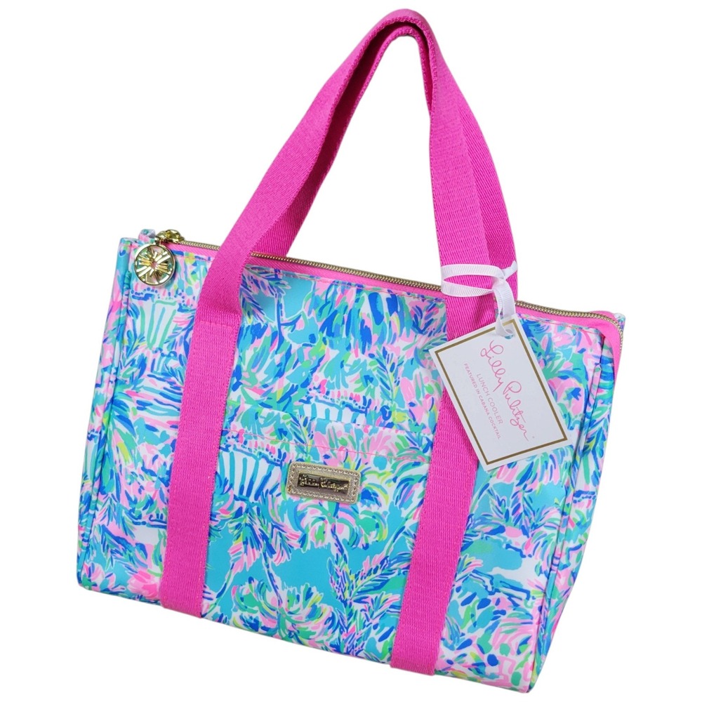 Lilly Pulitzer Lunch Cooler Cabana Cocktail Blue Pink Floral Insulated Tote Bag